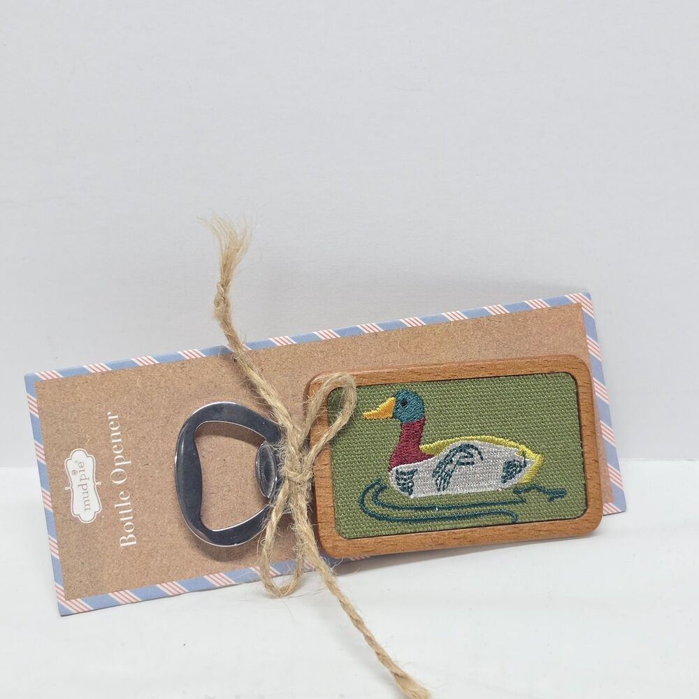Anthropologie MUD PIE Embroidered Duck Bottle Opener NWT Hunting Retro
